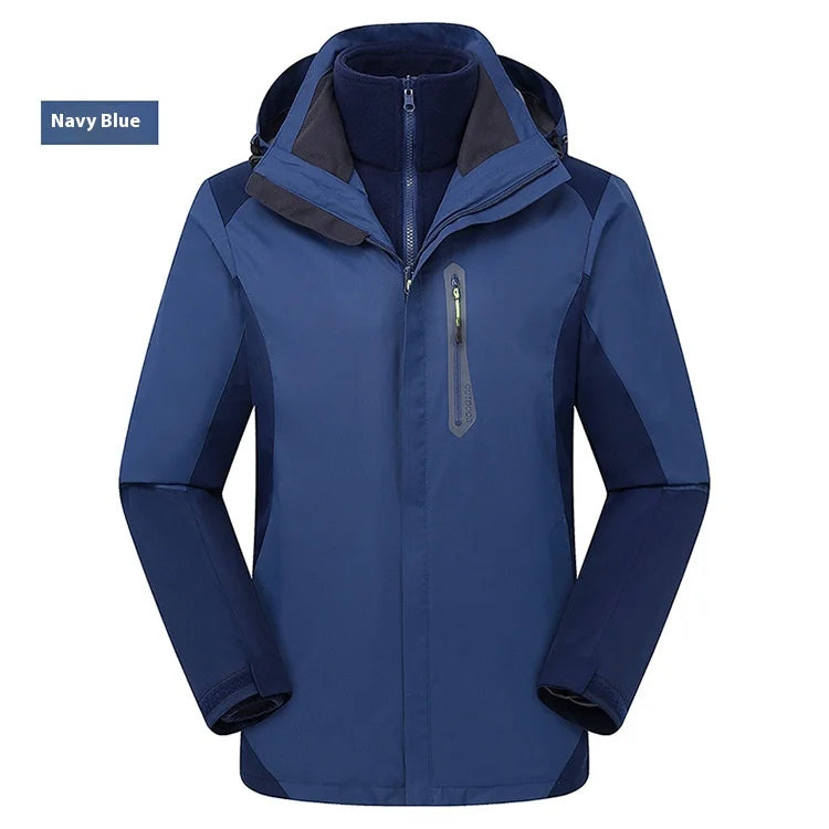 Men's Women's Outdoor Three-in-One Assault Jacket Detachable Windproof Waterproof Ski Fishing Clothing Two-Piece Stand Zipper