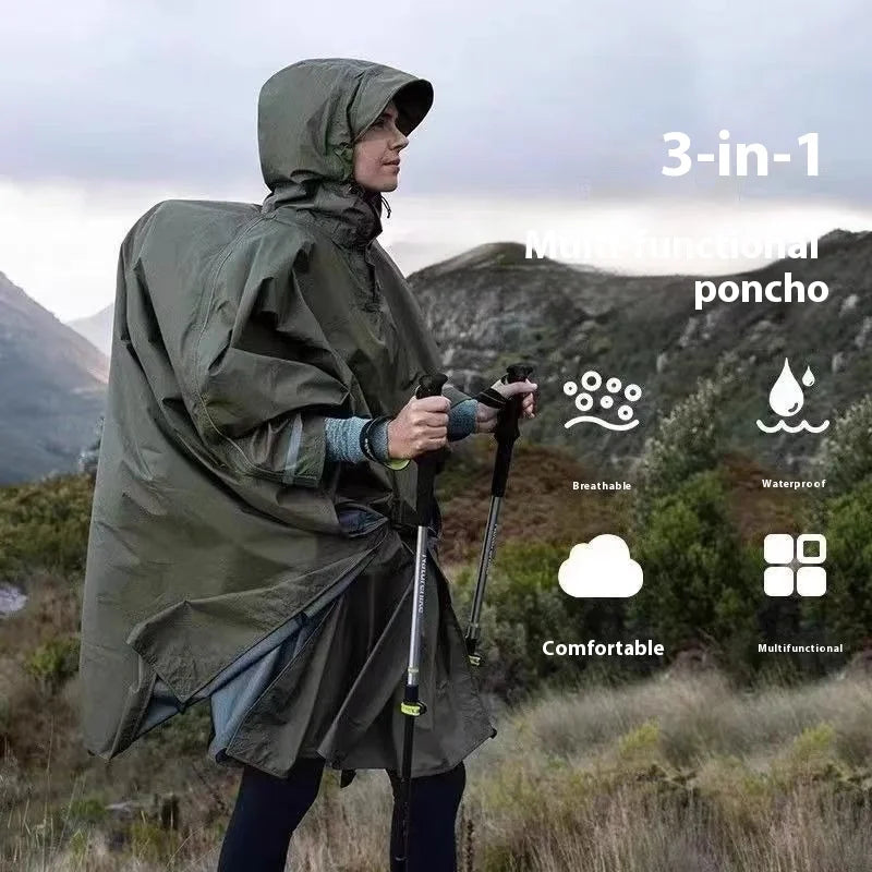 Three-in-One Multifunctional Cross-Border Cape Raincoat Stand Canopy Mat Poncho Thin for Mountaineering Hiking Factory Direct