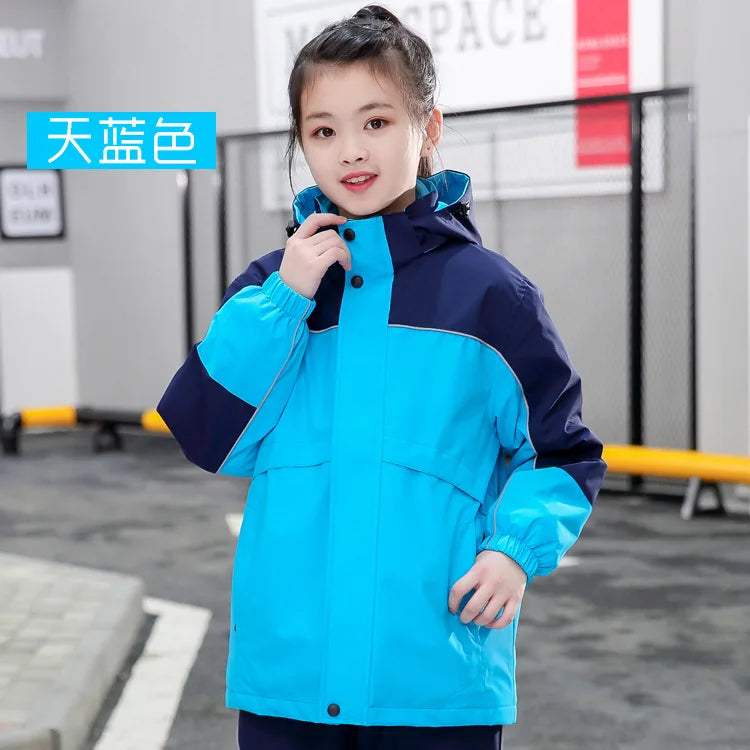 Two-Piece Three-In-One School Uniform Coat for Kids Outdoor Assault Clothing Stand Fleece-Lined Garden Suit Customizable Logo