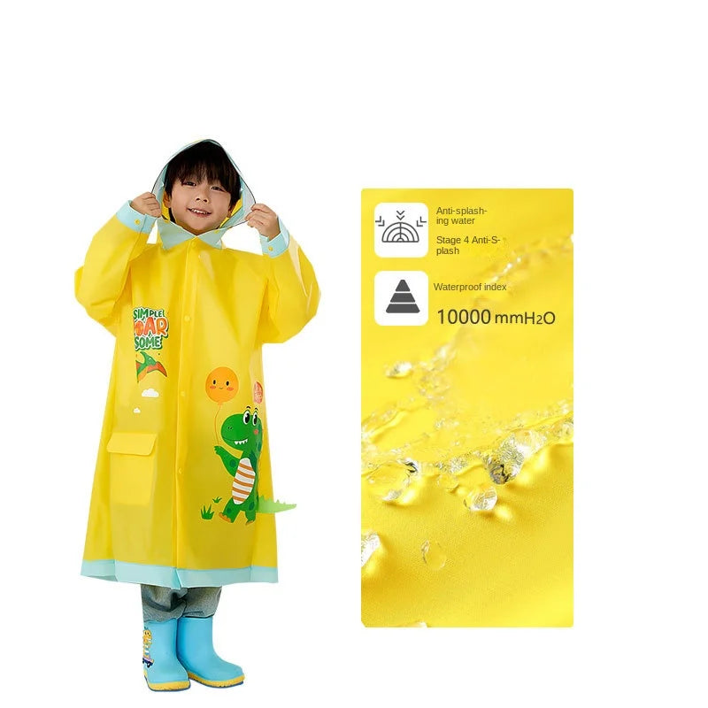 Customizable Children's Waterproof Eva Raincoat with Schoolbag Thick Student Raincoat for Outdoor Use Style-Carto