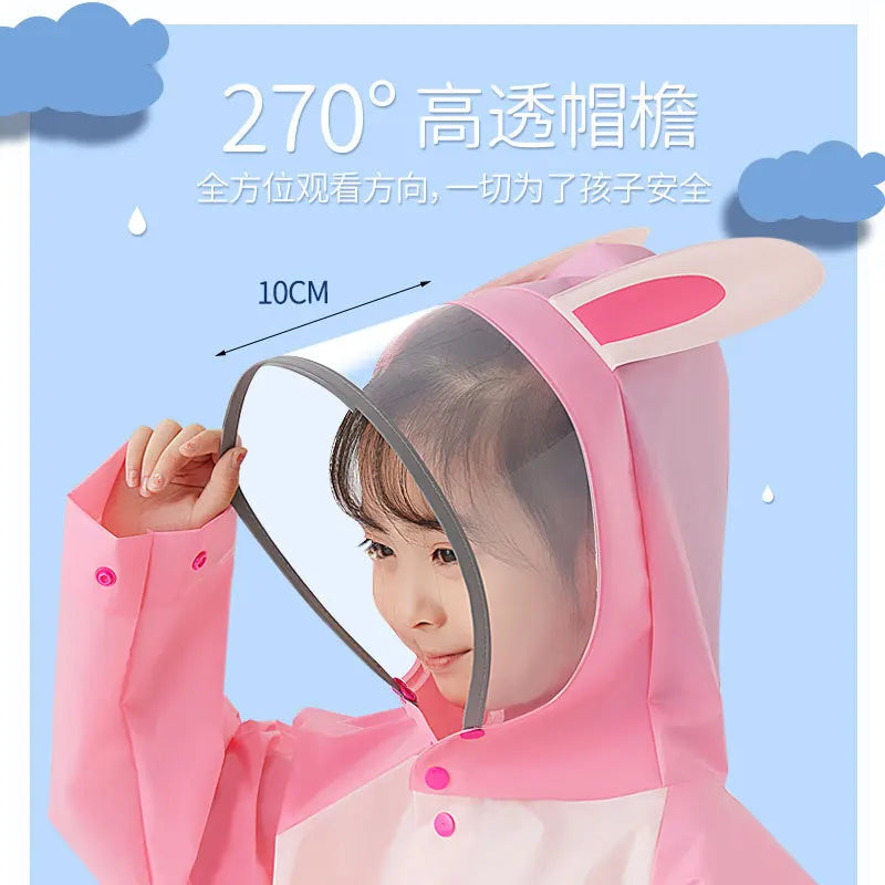 Cartoon Style EVA Children's Waterproof Raincoat and Invisible Backpack, Suitable for Boys and Girls to Use on Rainy Days