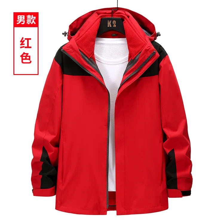 Outdoor Waterproof Windbloc Zipper Solid Soft Shell Three-in-One Detachable Two-Piece Set Fleece-Lined Thick Winter