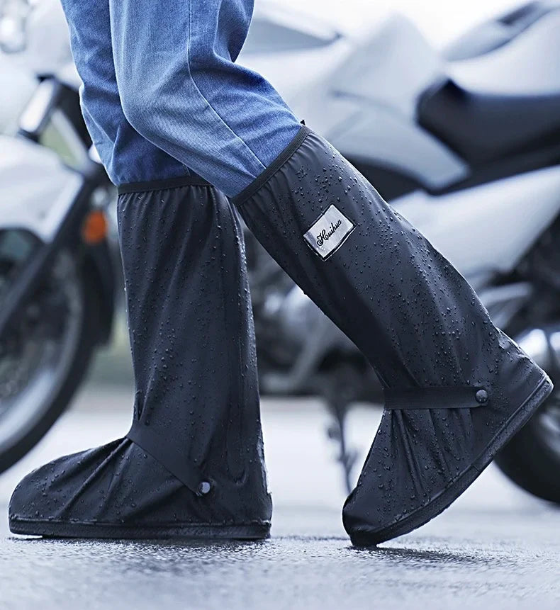 PVC Mid-Calf Rain Boots Waterproof Warm Reusable Rubber Autumn Motorcycle Riding Recyclable PVC Shoe Cover Protector LED Light