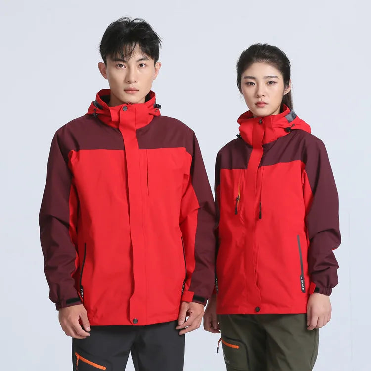 Autumn Winter Three-in-One Waterproof Overalls Men's and Women's Couples Thick Coat Zipper Closure Windbreaker Wholesale