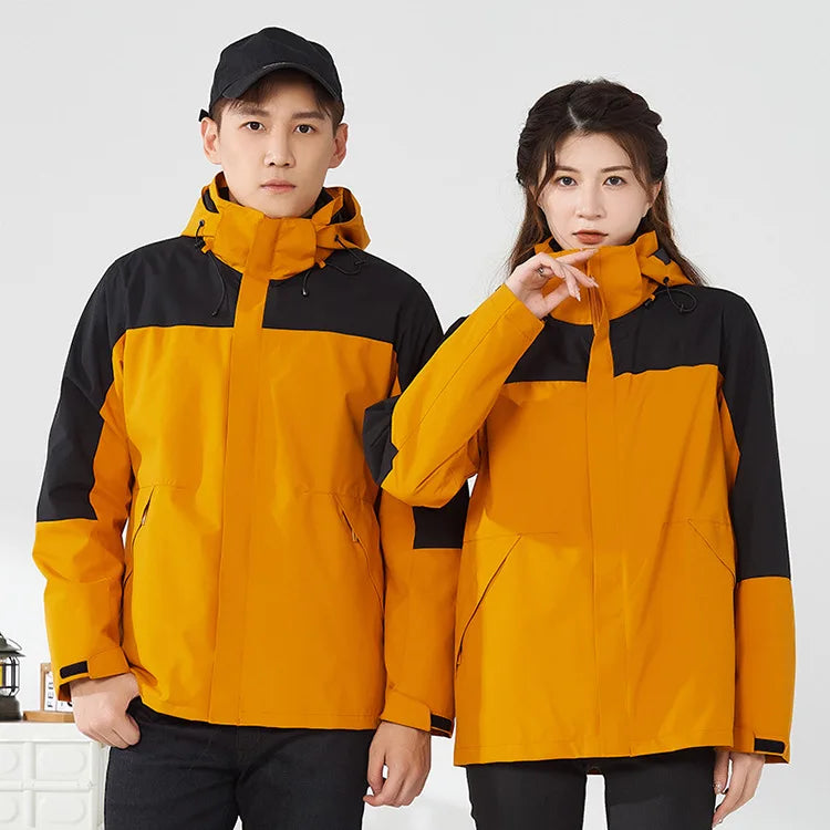 Men's Women's Winter Jacket Detachable Three-in-One Fleece Liner Rabbit Windproof Waterproof Zipper Knitted Customizable Logo
