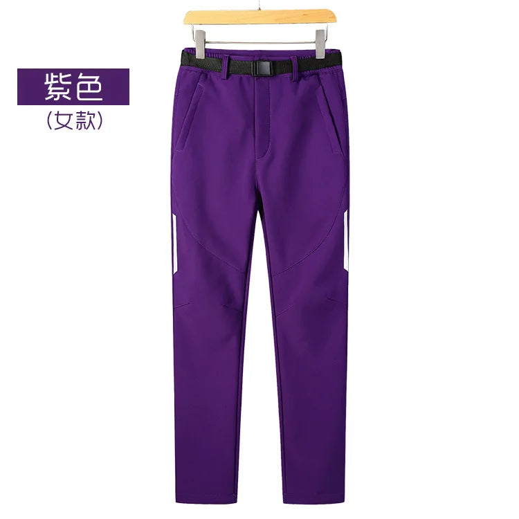 Men's Women's Casual Outdoor Sports Soft Shell Pants Waterproof Windproof Breathable Elastic Waist Fleece-Lined for Autumn