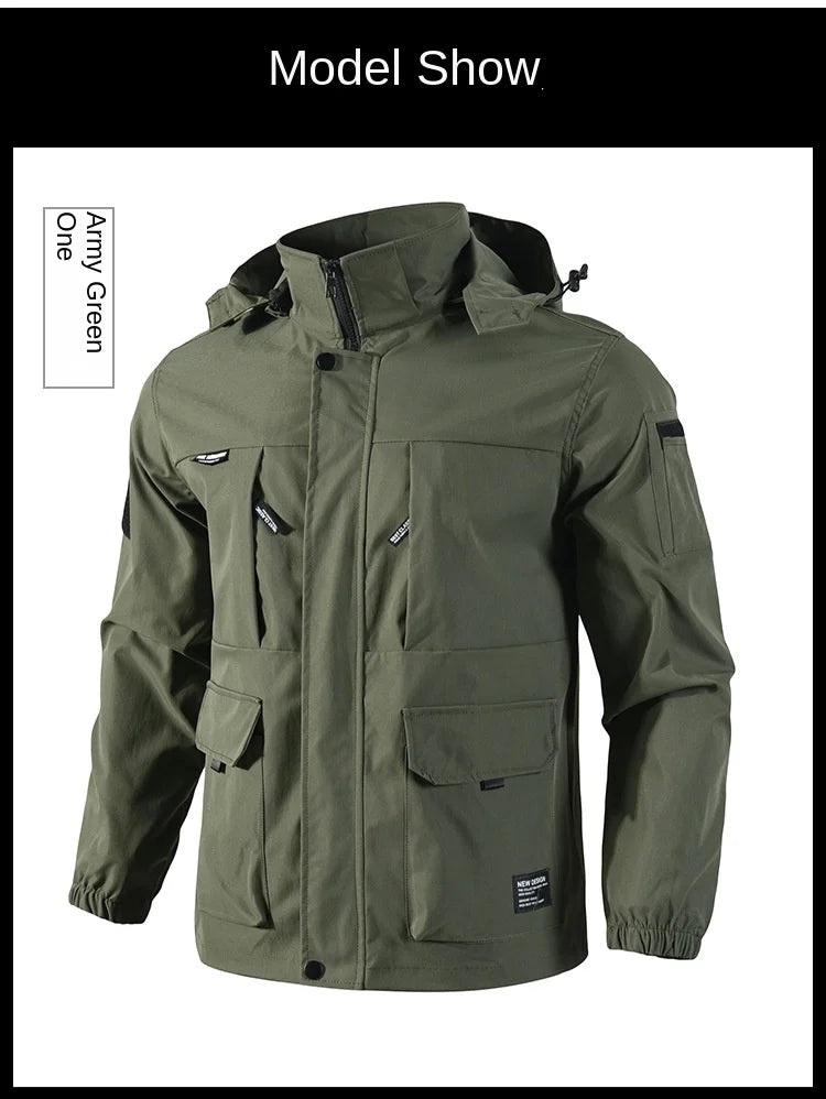 Men's Designer Nylon Soft Shell Windbreaker Jacket Embroidered Hooded Waterproof Windproof for Outdoor Spring Season Size 6XL