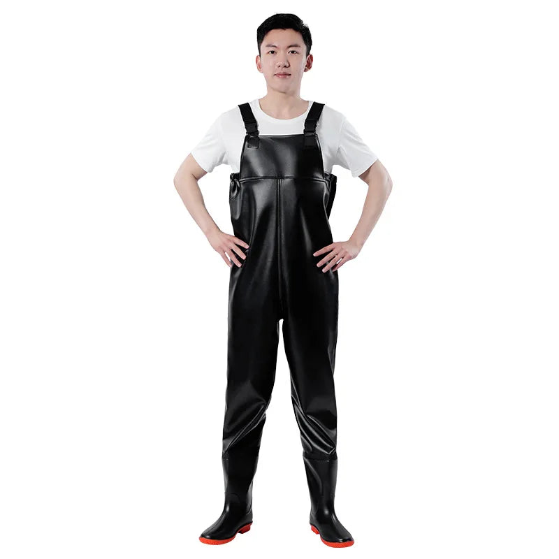 Thickened PVC Material Fishing Waders Pants Zipper Closure Outdoor Wading Unisex Half-length
