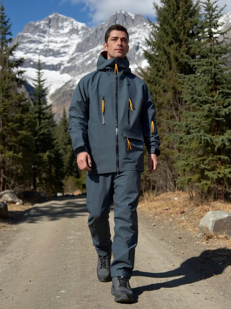 High-End Fashion Style Winter Ski Suit Stand Zipper Windproof Waterproof Breathable Jacket With  Hood for Mountain Climbing