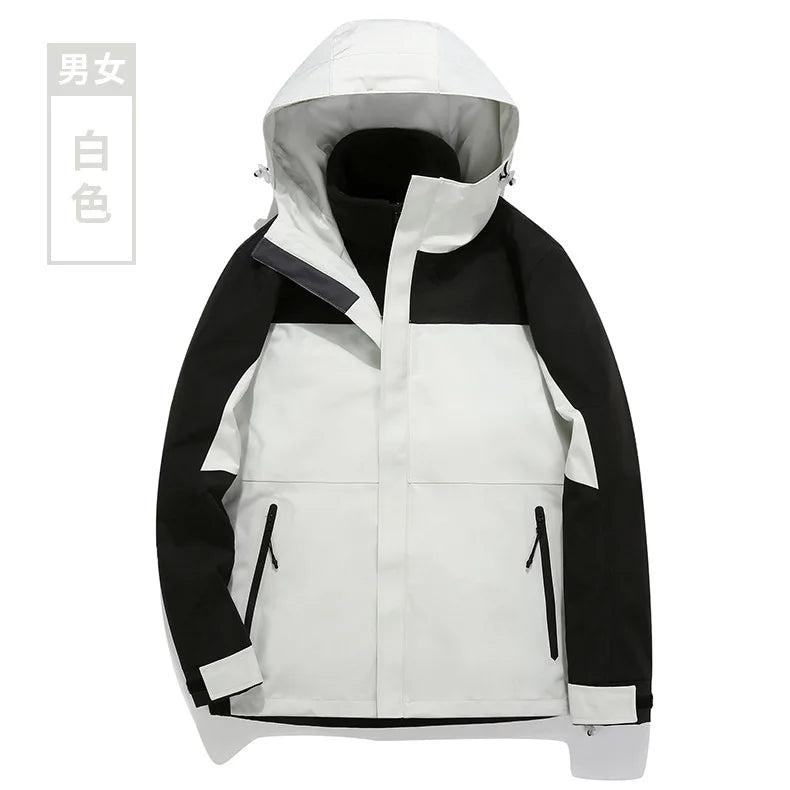Autumn Men's Women's Three-in-One Detachable Windproof Rubber Jacket Fleece Liner Stand Zipper for Mountaineering Outdoor