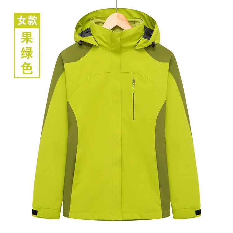 Men's and Women's Outdoor Polar Fleece Liner Waterproof Winter Warm Overalls Two-Piece Three-In-One Zipper with Printed Design