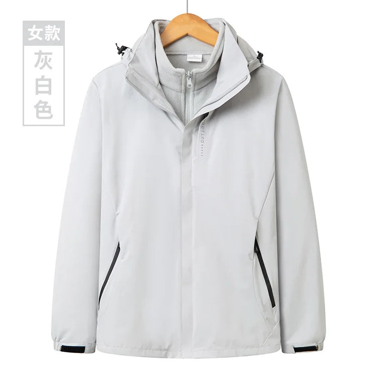 Men's Women's Outdoor Winter Work Clothes Rush Printed Logo Three-in-One Detachable Two-Piece Set Warm Waterproof Zipper