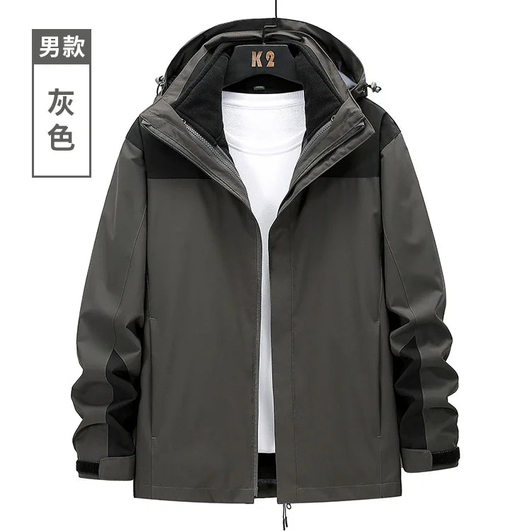 Outdoor Charge Clothes Unisex Trendy Brand Three-in-One Detachable Two-Piece Set Fleece-Lined Thick Winter Soft Zipper Solid