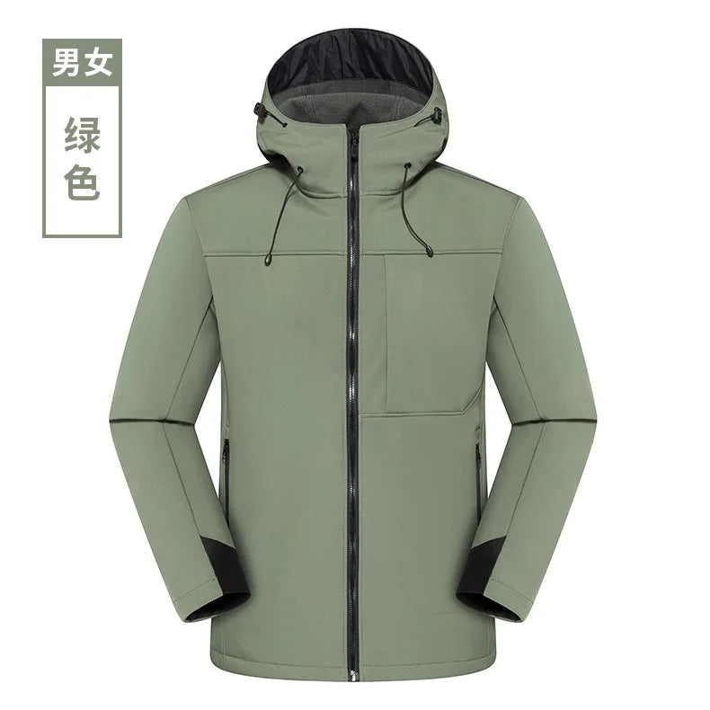 Outdoor Waterproof Windproof Warm Coat Hood Solid Color Cardigan for Mountaineering Fishing Customizable Logo Print Zipper