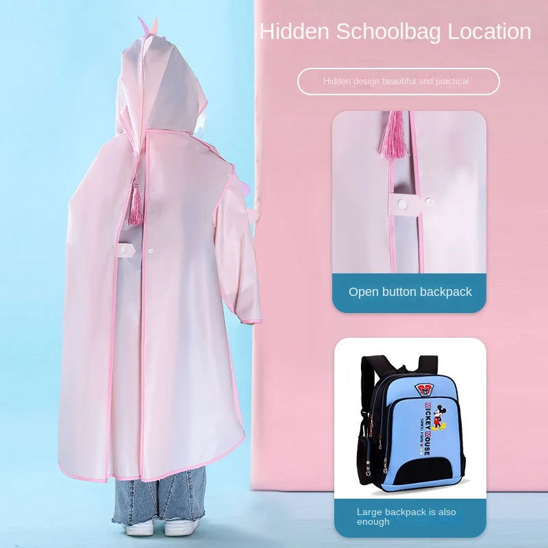 Extra-Large EVA Rain for Poncho Jacket for Primary School Children Boys Girls Big Hat Brim Cartoon Schoolbag Rain Gear for