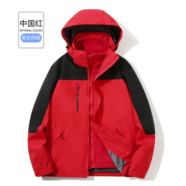 Men's and Women's Long Sleeve Stand Fleece Jacket Universal Waterproof and Windproof for Outdoor Travel Spring Zipper Woven