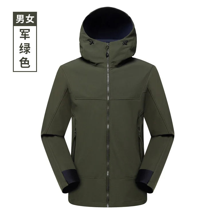 Autumn Winter Men's Waterproof Breathable Soft Shell Jacket Fleece-Lined Tough Guys for Mountaineering Cozy Coat for Outdoor