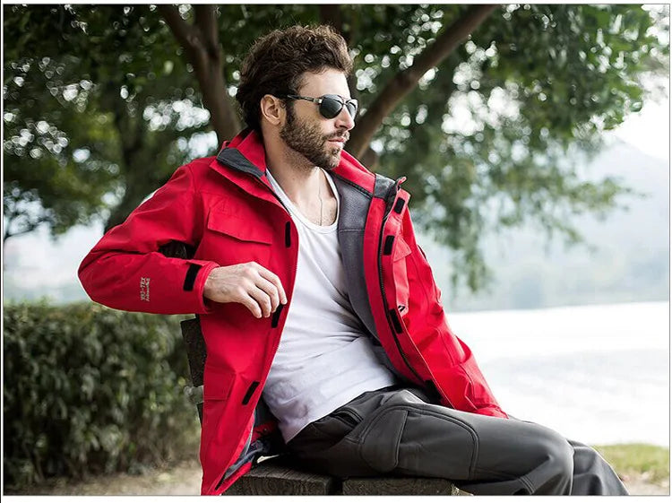 Outdoor Clothing Men's Three-in-One Detachable Fleece Waterproof Zipper Closure Nylon Two-Piece Ski Mountaineering Jacket