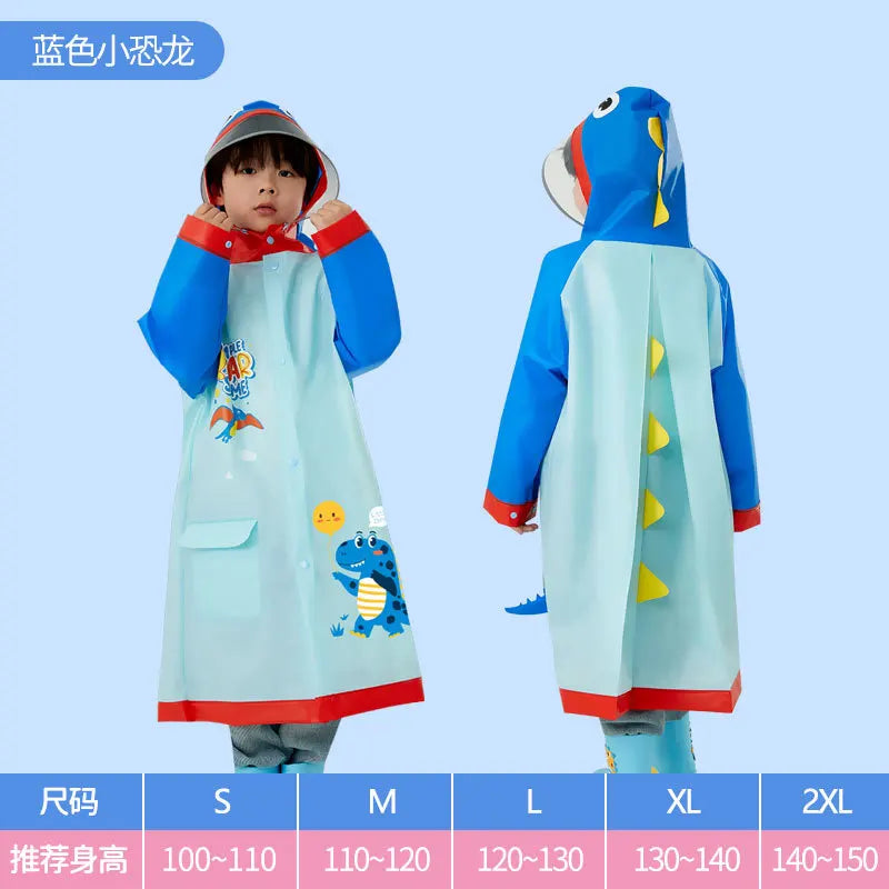Customizable Children's Waterproof Eva Raincoat with Schoolbag Thick Student Raincoat for Outdoor Use Style-Carto