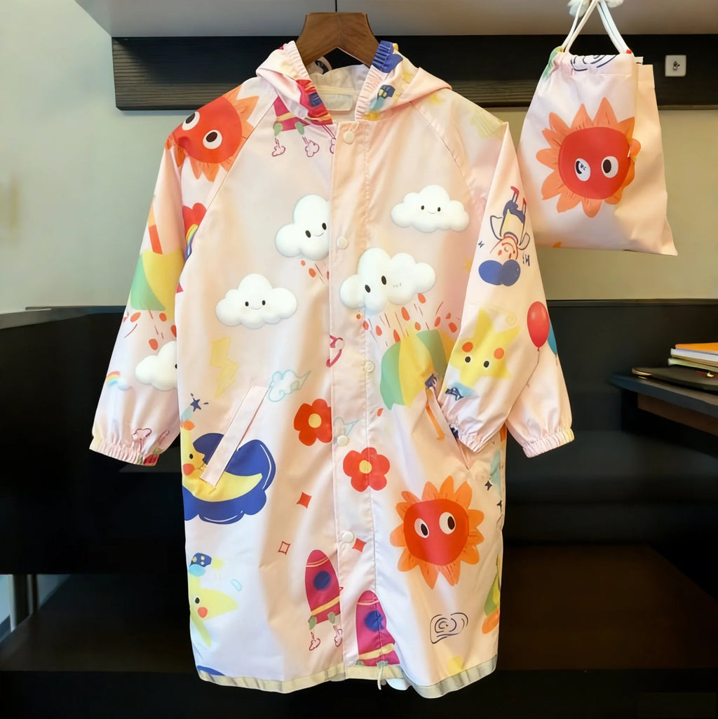 Unisex Lightweight Waterproof Rain Poncho for Children Reusable Reflective Raincoat for Outdoor Activities-Hiking Cartoon Print