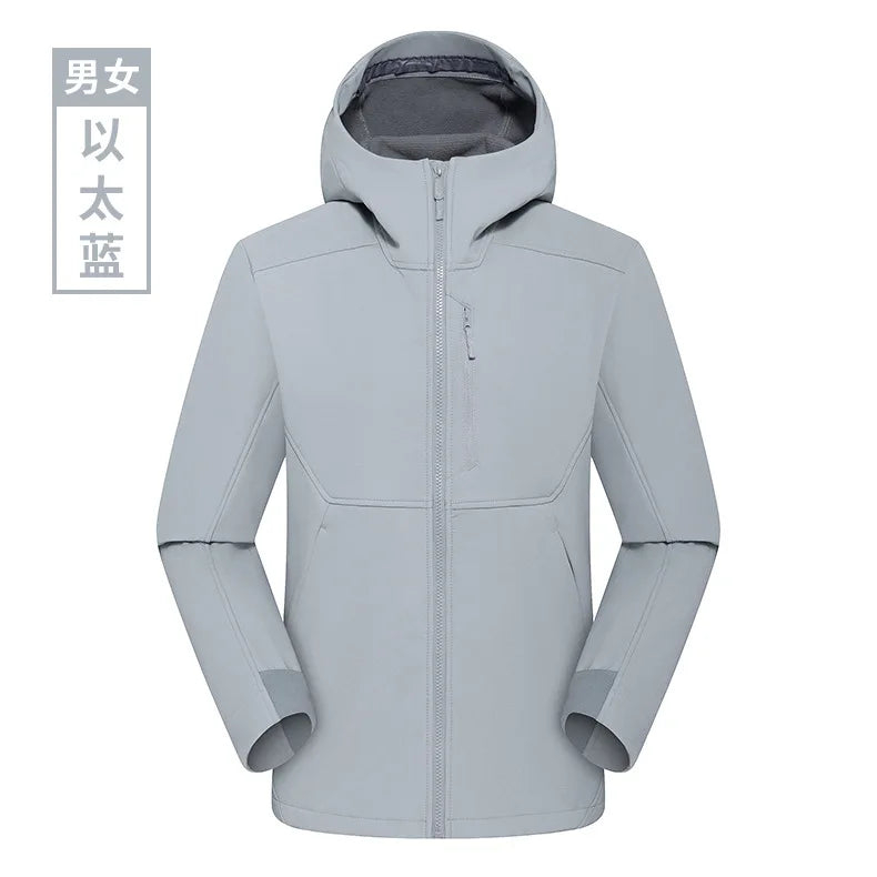 Niaojiaping New Soft Shell Rusk Clothes Men Women Winter Waterproof Windproof Fleece Single Coat Mountaineering Zipper Solid