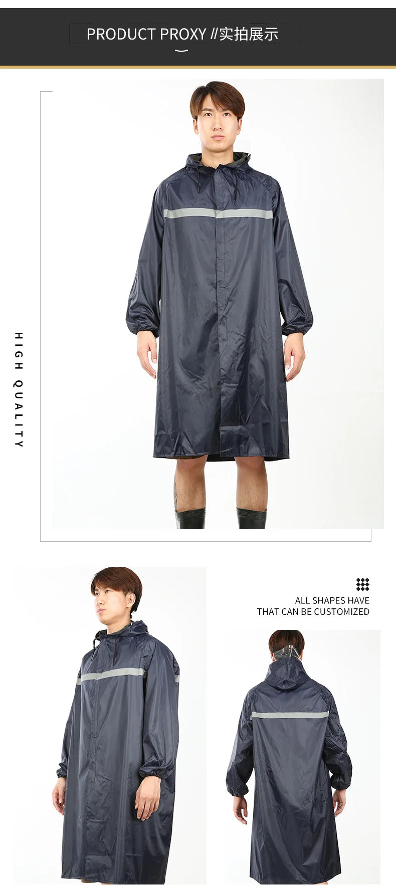 Overall Rain Coat Waterproof Rain Poncho  Full Length Rain Jacket With Reflective Tape