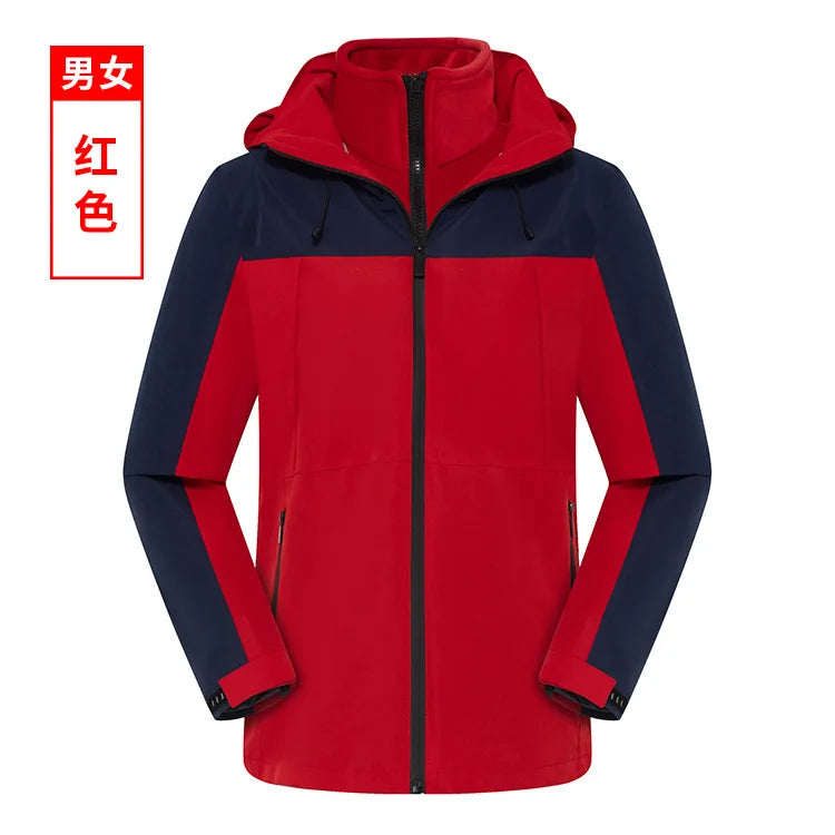 Men's Women's Three-in-One Outdoor Jacket for Autumn Winter Solid Two-Piece Detachable Design Zipper Windproof Waterproof