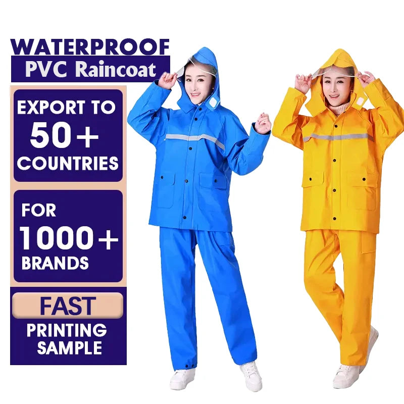 Custom Color and Print Pvc Waterproof Raincoat Rainwear Rain Coat Waterproof Pvc Coating Raincoat for Adult Reusable Rain Jacket