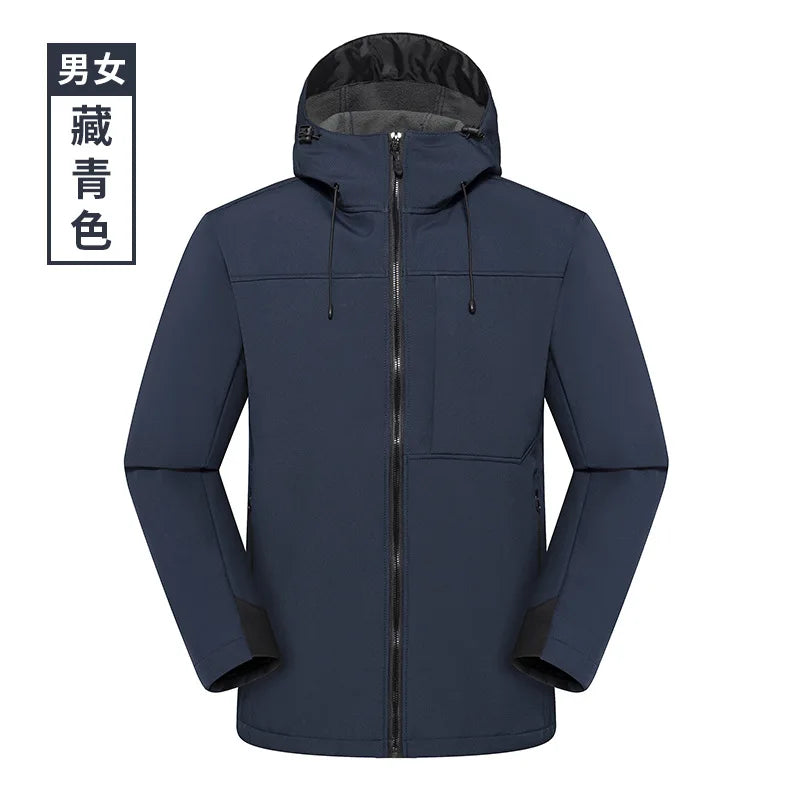 Outdoor Waterproof Windproof Warm Coat Hood Solid Color Cardigan for Mountaineering Fishing Customizable Logo Print Zipper
