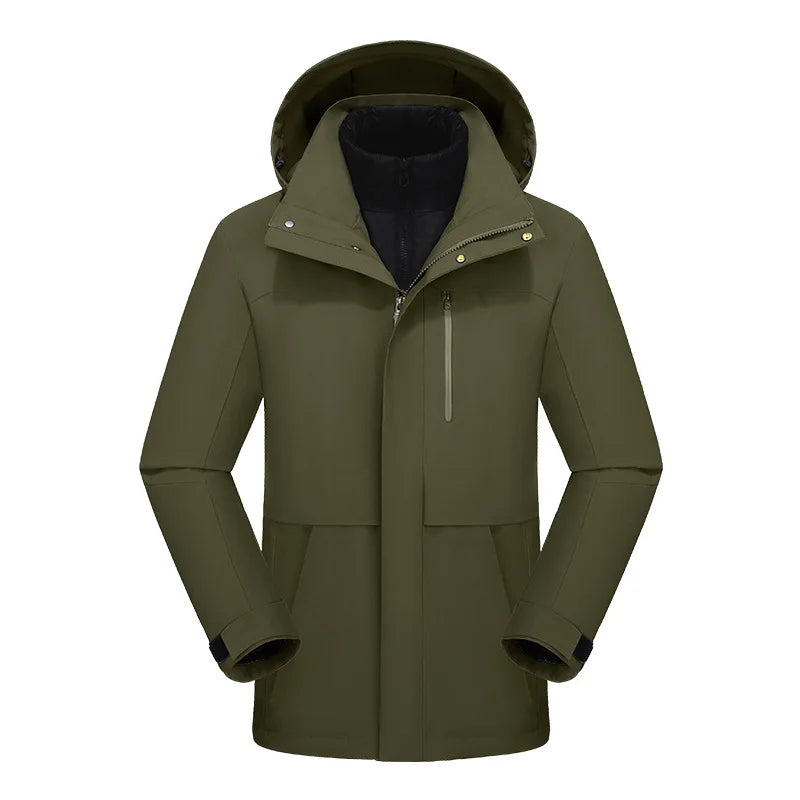 New Winter Outdoor Down Jacket Men Women White Goose Warm Three-in-One Waterproof Windproof Zipper 100% Polyester