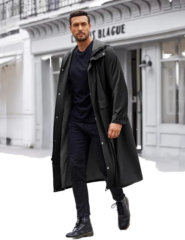 Men's XXL Lightweight Polyester Rainproof Jacket Waterproof Long Sports Raincoat Hood Durable Windproof Adults' Travel Custom