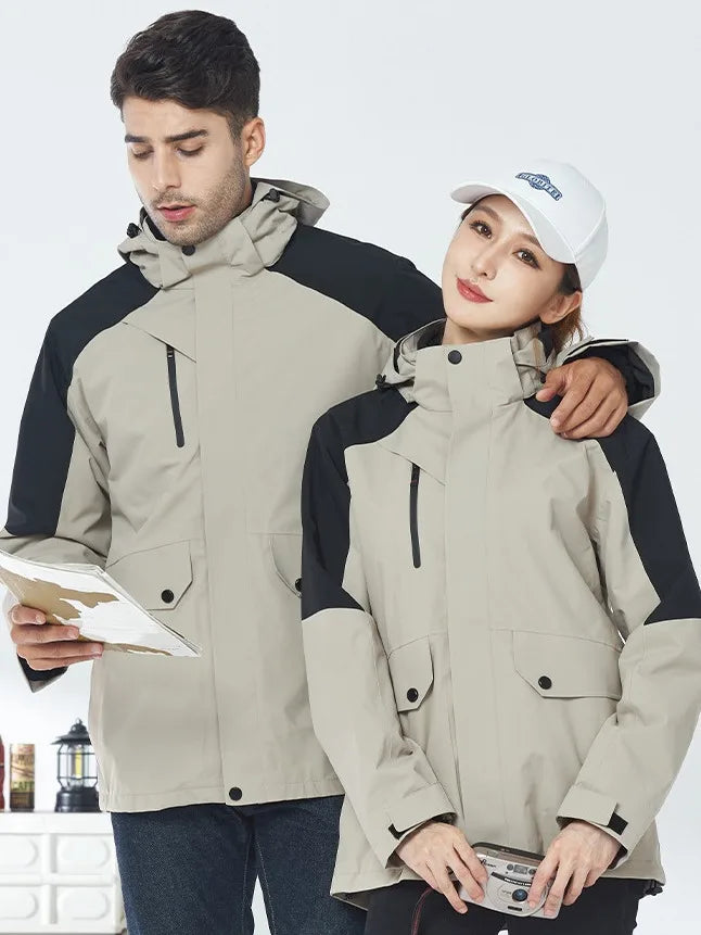 New Style Unisex Windproof Waterproof Three-in-One Detachable Outdoor Fleece-Lined Warm Winter Jacket