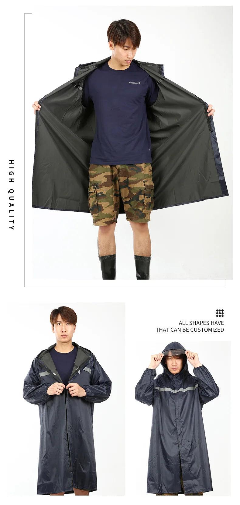 Overall Rain Coat Waterproof Rain Poncho  Full Length Rain Jacket With Reflective Tape