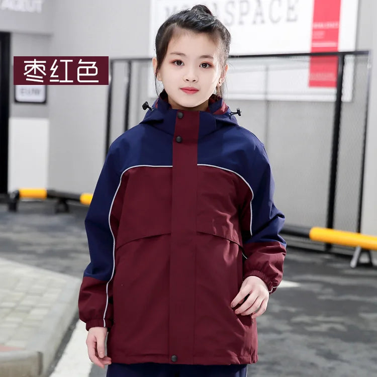 Two-Piece Three-In-One School Uniform Coat for Kids Outdoor Assault Clothing Stand Fleece-Lined Garden Suit Customizable Logo