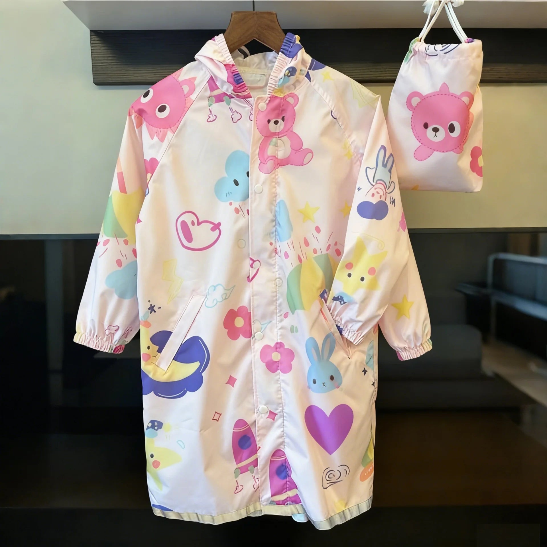 Unisex Lightweight Waterproof Rain Poncho for Children Reusable Reflective Raincoat for Outdoor Activities-Hiking Cartoon Print