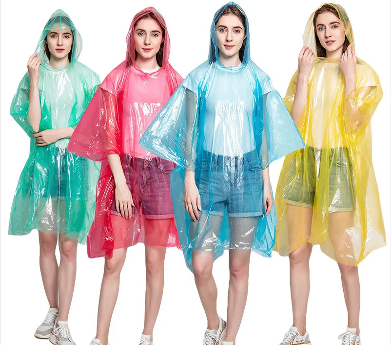 Custom Lightweight Portable Adult Plastic Poncho Outdoor Waterproof Disposable Raincoat for Hiking for Rain PE Material
