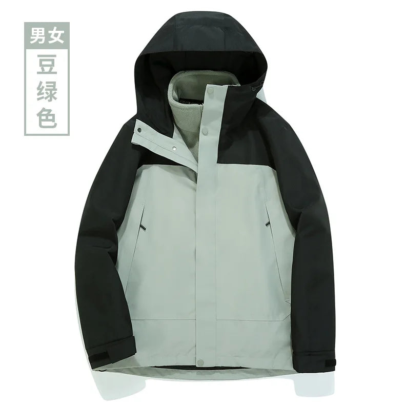 Outdoor Trendy Windproof Waterproof Hooded Long-sleeved Jacket for Men Women Spring Autumn Winter Casual Mountaineering Solid