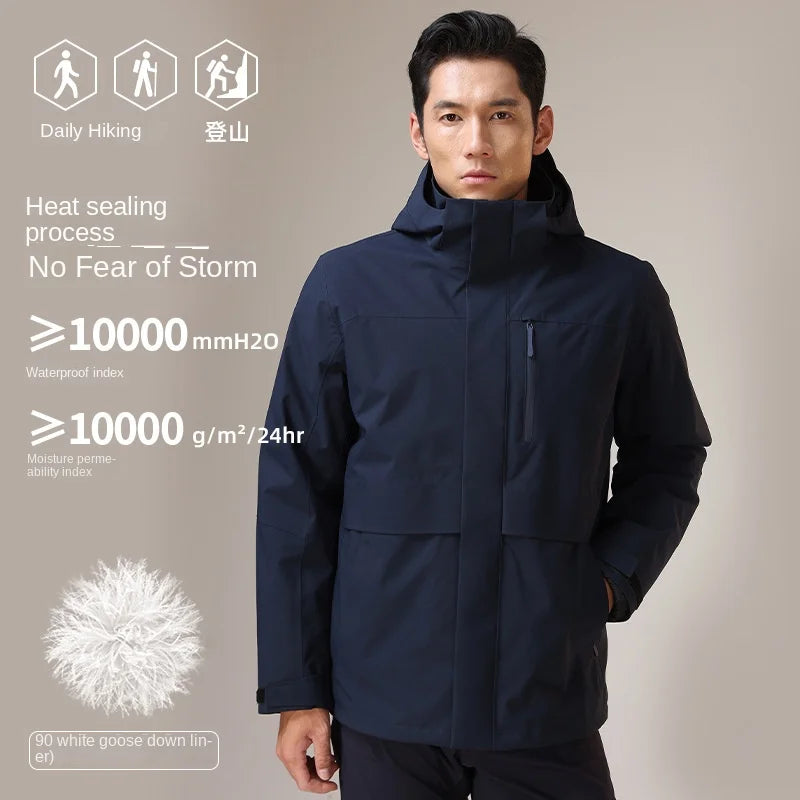 New Winter Outdoor Down Jacket Men Women White Goose Warm Three-in-One Waterproof Windproof Zipper 100% Polyester