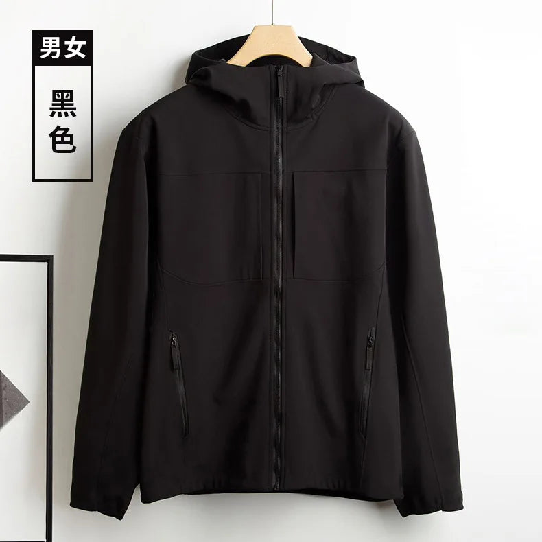Soft Shell Waterproof Windproof Fleece-Lined Winter Coat for Men Women Stand Collar Zipper for Hiking Spring Autumn