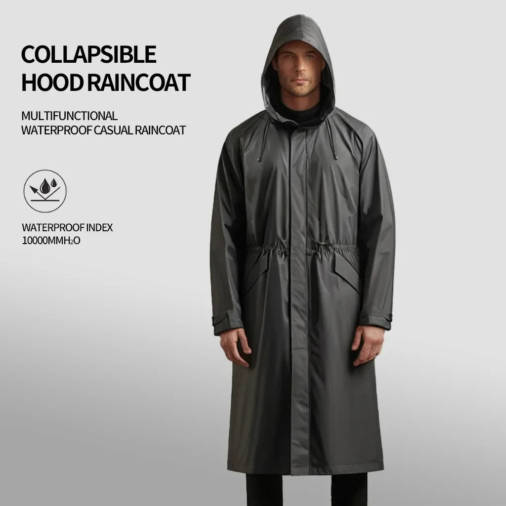 Custom Logo Women Men Reusable Hooded Raincoat Waterproof Polyester Taffeta Rain Cape Outdoor Rain Poncho Trench Coat Raincoats