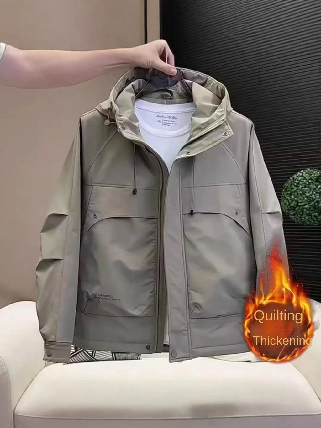 Factory Direct Men's Hooded Stand Collar Loose Plain Dyed Casual Jacket Windproof Thickened Work Warm Winter