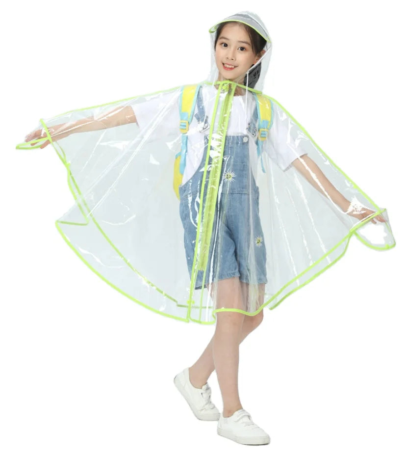 Fashion Transparent Kids Raincoat With Zipper Waterproof Cardigan for Primary Secondary School for Rainy Days Made EVA Children
