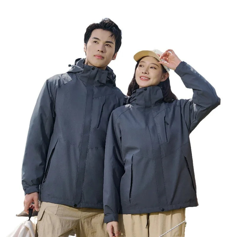Outdoor Unisex Three-in-One Two-Piece Couple's Winter Solid Mountaineering Suit Jacket  Removable Waterproof Windproof Zipper