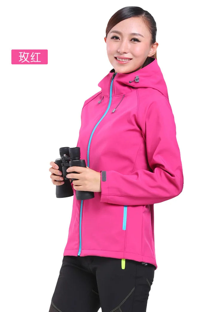 Outdoor Soft Shell Jacket for Men Women Stand Windproof Fleece-Lined Thickened for Spring Winter Mountaineering Plus Size