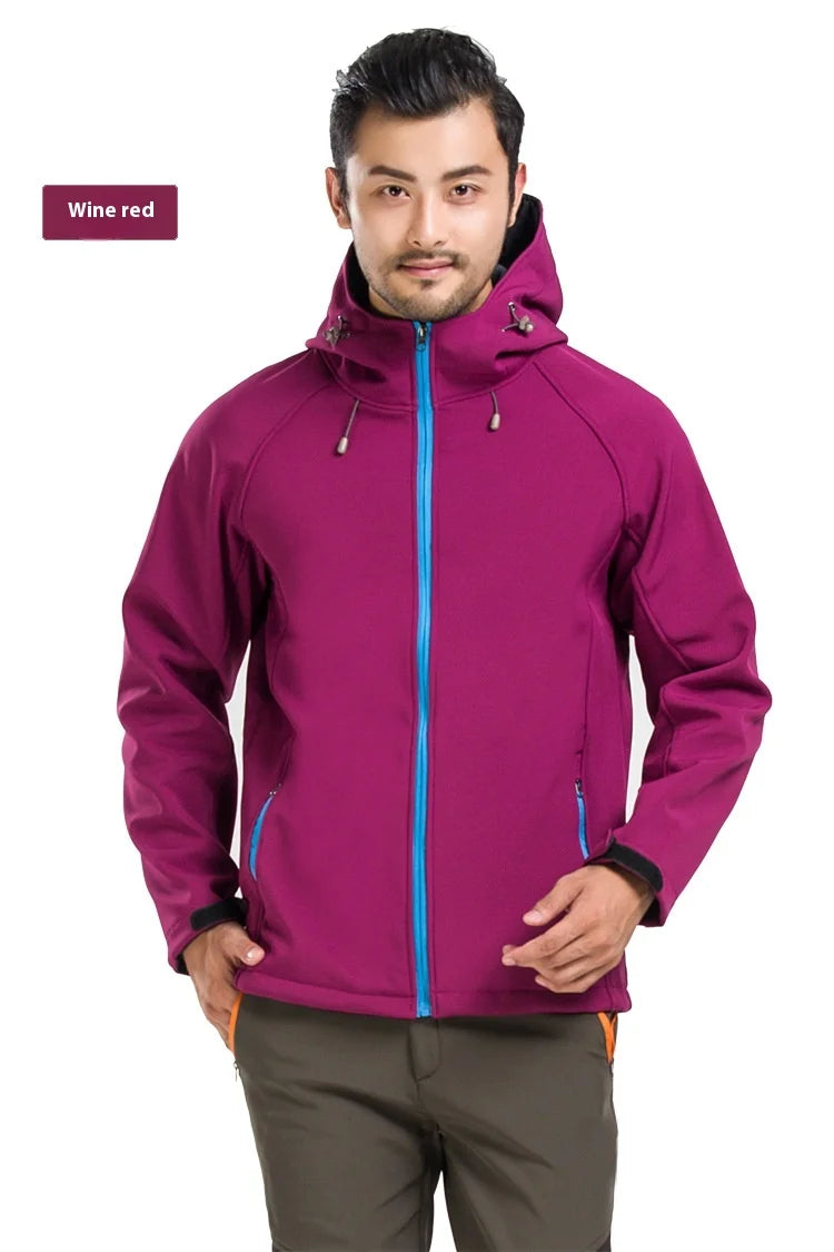 Outdoor Soft Shell Jacket for Men Women Stand Windproof Fleece-Lined Thickened for Spring Winter Mountaineering Plus Size