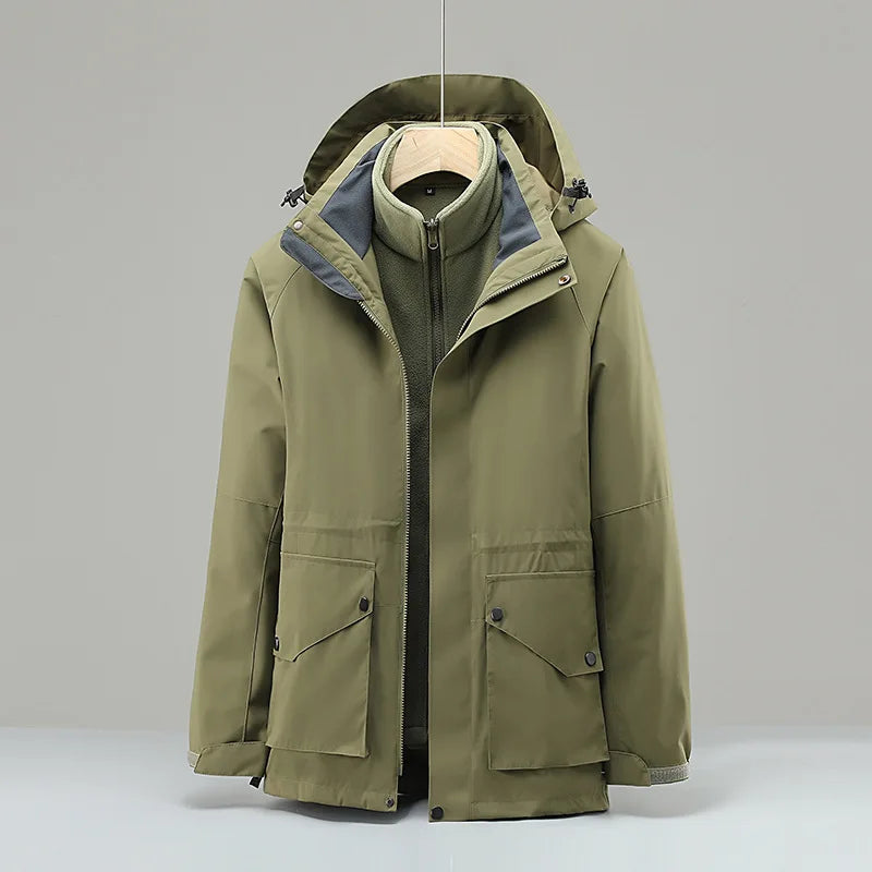 Wholesale Men's Solid Thickened Warm Jacket for Winter Sports Three-In-One Two-Piece Overalls with Zipper Outdoor Jackets