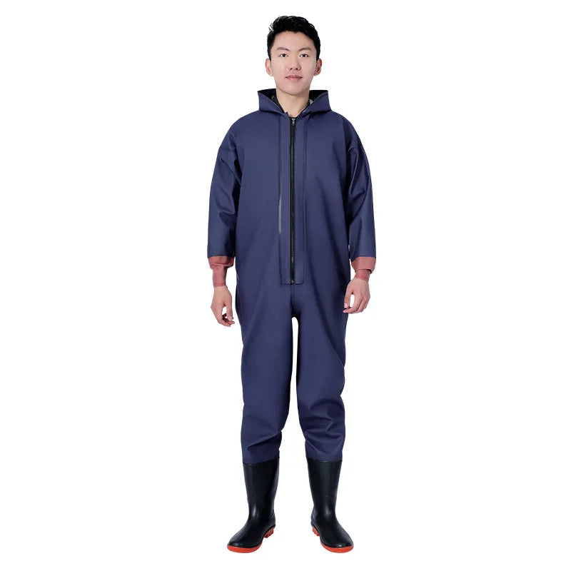 Wholesale Thickened PVC Full-Body Waterproof Chest Wader Fishing Rain Water Pants with Zipper Closure Unisex