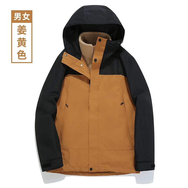 Outdoor Trendy Windproof Waterproof Hooded Long-sleeved Jacket for Men Women Spring Autumn Winter Casual Mountaineering Solid