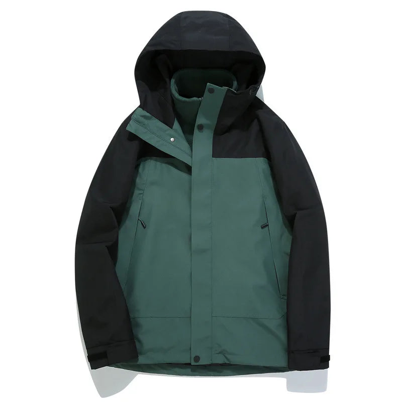 Autumn Winter Solid Stand Collar Unisex Three-in-One Two-Piece Detachable Windproof Waterproof Cold-Proof Ski Jacket