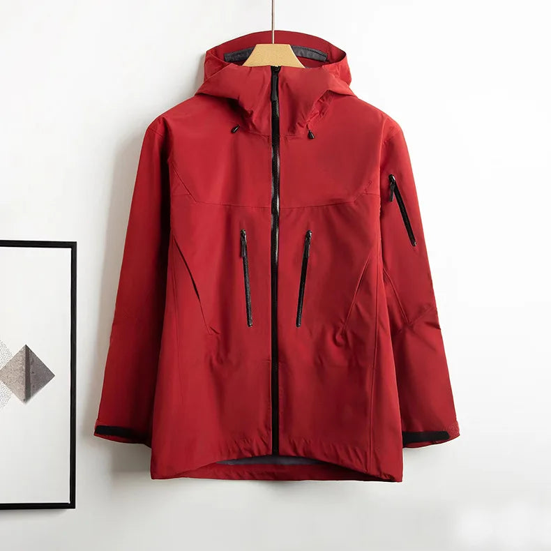 Wholesale Unisex 3 Layer Laminated Waterproof Windproof Breathable Outdoor Jacket Thin Zipper Closure Raincoat for Camping